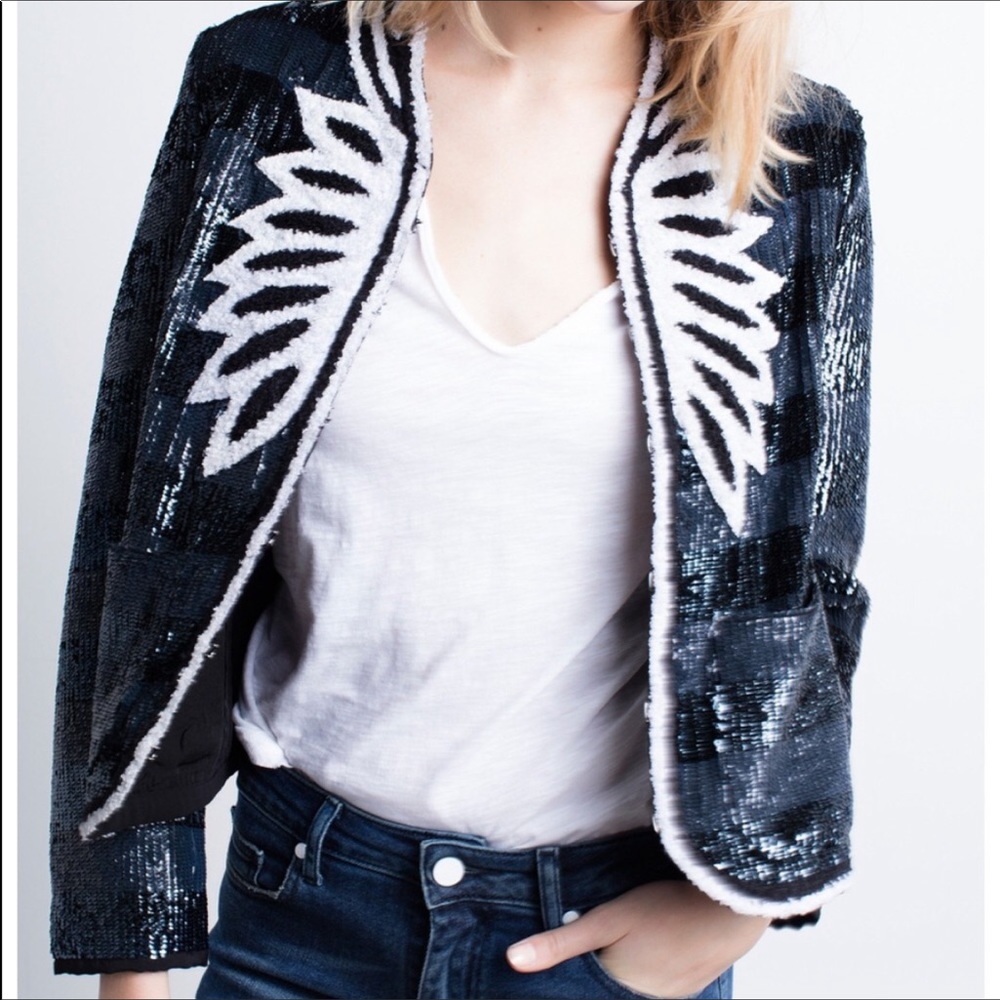 Zadig & Voltaire Black and White Sequin Blazer